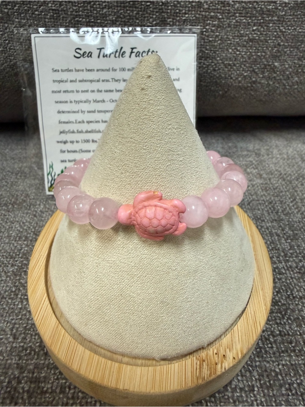 Pink Sea Turtle Bead Bracelet - Rose Quartz Accent